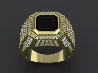 Massive mens Ring with gems for cnc or 3D print model