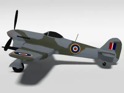 Low Poly Cartoon Hawker Typhoon WWII Airplane Low-poly 3D model