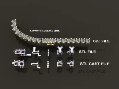 3-PRONG TENNIS DIAMOND NECKLACE LINK 3MM50 3D print model