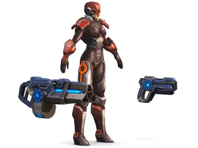 Sci-fi Female Cyborg - Woman Machine Gun Low-poly 3D model