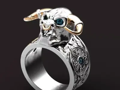  antique ring  mens Ring Minotaur with runes and diamonds 3D print model