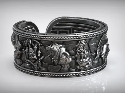 Antique Greek Olympus Gods Statue Ruins Meander Adjustable Ring  3D print model