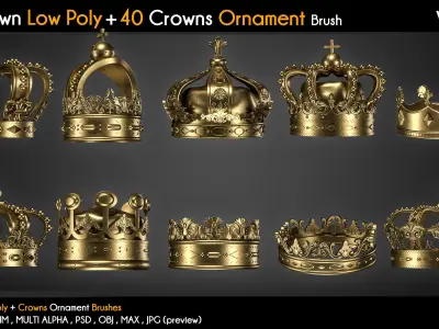 20 Crown Low Poly 40 Crowns Ornament Brush  Vol 3 Low-poly 3D model