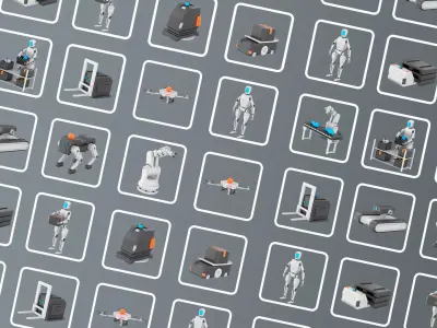 Robots In Manufacturing Facilities And Warehouses 3D Icon Set 3D model