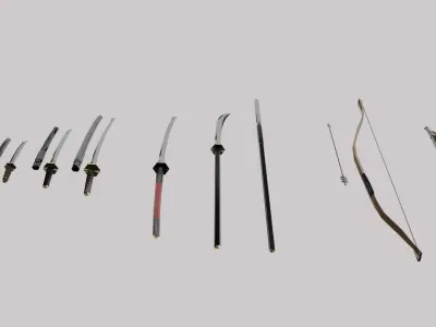 Samurai Weapon Set Low-poly 3D model