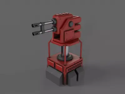 PBR Turret Gun 02 Red Low-poly 3D model
