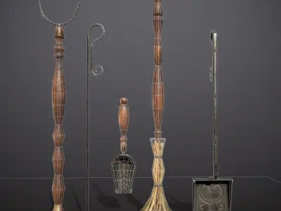 fireplace tools Low-poly 3D model