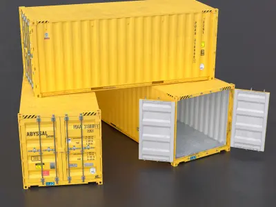 20ft Cargo Container Yellow Low-poly 3D model