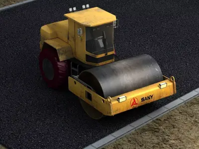 Road Roller construction Leveler grader road repair 3D model