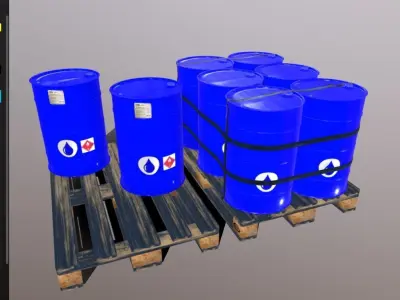 Pallets with imperial barrels Low-poly 3D model