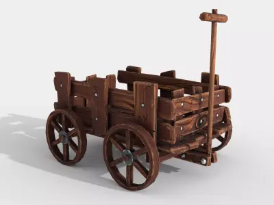 Stylized Hand-Cart Low-poly 3D model