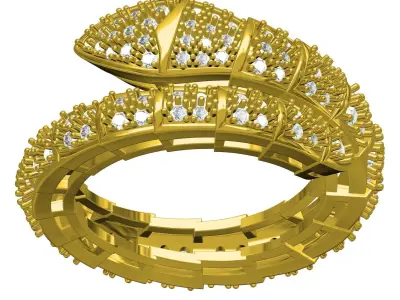 Antique Snake Shaped Multi Section Diamond Ring for Women 3D print model