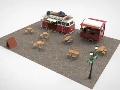 Set Food coffee street cafe Low-poly 3D model purchase