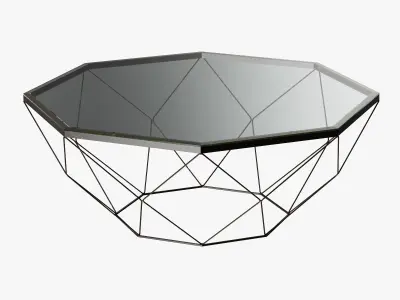 Geometric Antique Brass Coffee Table with Glass Top 3D model