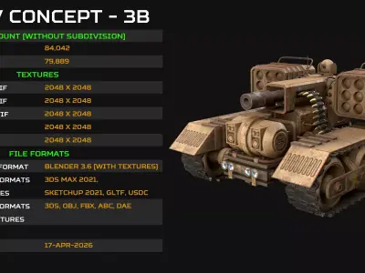 UGV Concept-3B-Desert-Rusty Low-poly 3D model