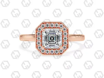 Ring 181 Asscher Shape Cathedral Halo with Gems 3D print model