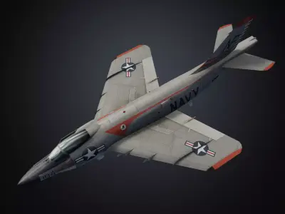 McDonnell F3H Demon jet fighter Hand painted game model Low-poly 3D model