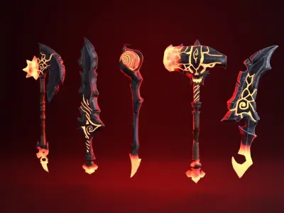 Fantasy Fire Weapon Set Low-poly 3D model