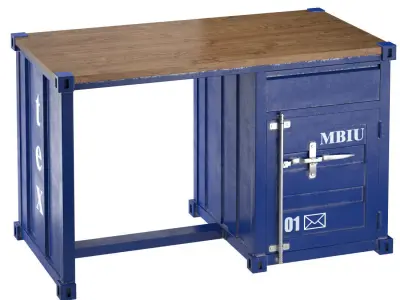 Metal and Oak Sea Container Desk 3D model