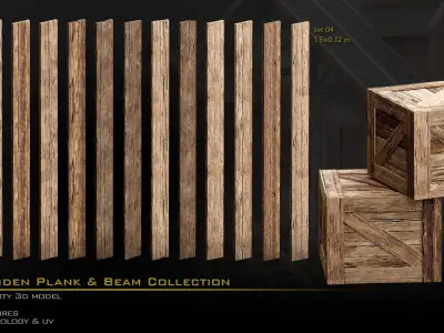 Wooden Plank and Beam collection Medieval 3D Asset Pack Low-poly 3D model