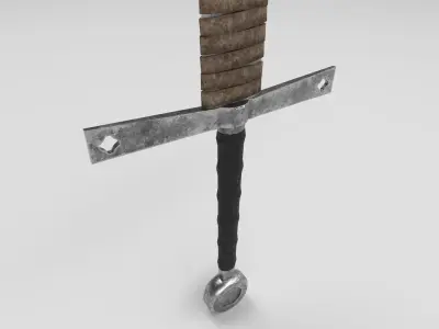 Medieval two-handed sword Low-poly 3D model