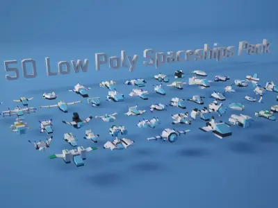 50 Game Ready Lowpoly Spaceships Pack model Low-poly 3D model