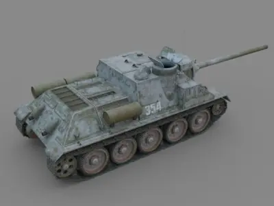 Su 100  tank destroyer  Soviet Winter camo Free 3D model