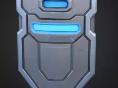 futuristic shield with bright silver blue color Low-poly 3D model