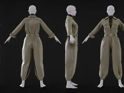 Low Poly Women Military Outfit Low-poly 3D model