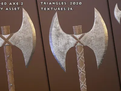 Medieval double-sided axes pack Low-poly 3D model