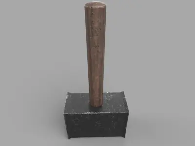 Hammer wooden shovel Low-poly 3D model