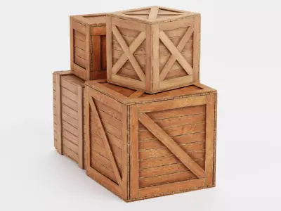 Wooden Crates Set V1 - 4 Transport Boxes with Icons 3D model