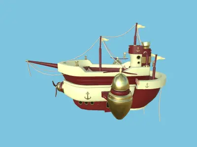 Cartoon Airship 10 - Red Yellow - Low Poly Ship Low-poly 3D model
