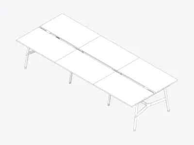 Desk - Timberline - Workstation - Dbl - Side - 6 - Person - Mid Low-poly 3D model