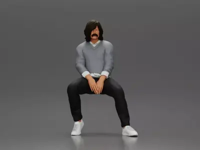 Man in Casual Sweater and Sneakers Sitting with Relaxed Posture 3D print model