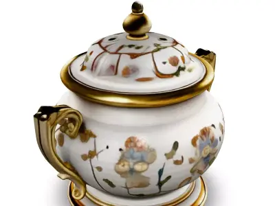 Ornate Porcelain Sugar Bowl with Gold Trim Low-poly 3D model
