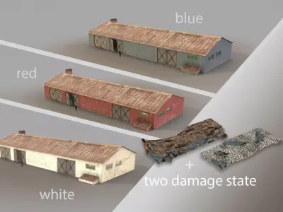 Old Garage 01 with damage DMG  3D Model Pack purchase