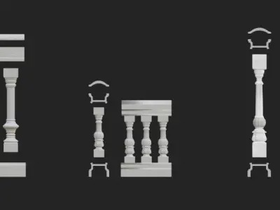 Balusters 3D set of wooden railings 3D model