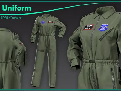 female pilot uniform with texture 3D model