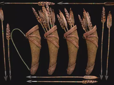 Medieval Quiver and Arrows Arrow Archer Set Low-poly 3D model