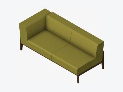 Furniture - Sofa - Contemporary - Oak - - Sofa - Right Low-poly 3D model
