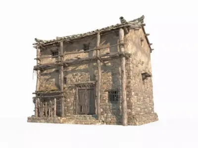 Asian ancient architecture tile house 3D model