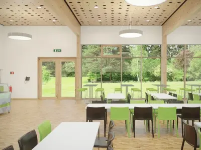 Furnished Cafeteria Interior with Kitchen V4 3D model