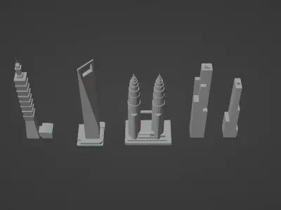 5 LOWPOLY SKYSCRAPERS PACK Free low-poly 3D model