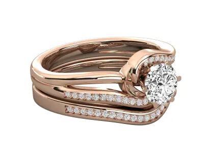 Round Solitaire With Twisted Band Wedding Ring Sets 3D print model