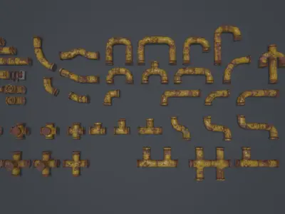 Modular old rusted pipe pack Free low-poly 3D model
