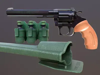 Rook Classic Revolver Bluing with Bandolier and Speedloader Low-poly 3D model
