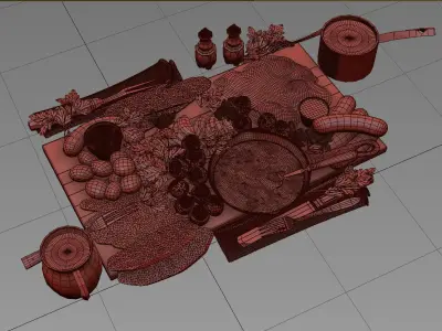 Full English Breakfast platter Low-poly 3D model