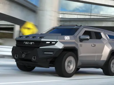 2023 Rezvani Vengeance Armored SUV Lights On Rigged 3D model
