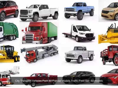 City Transport Vehicles Pack 60 Popular Models Traffic Fleet Set